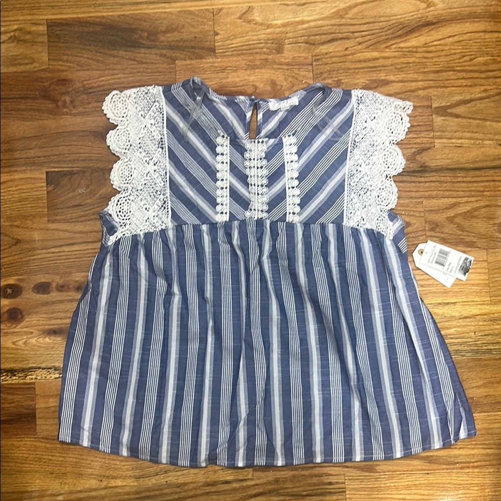 Striped Blue and White Lace Tank Top